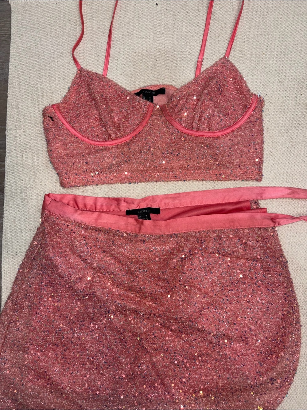 Forever 21 Coral Pink Sequin Mini Skirt